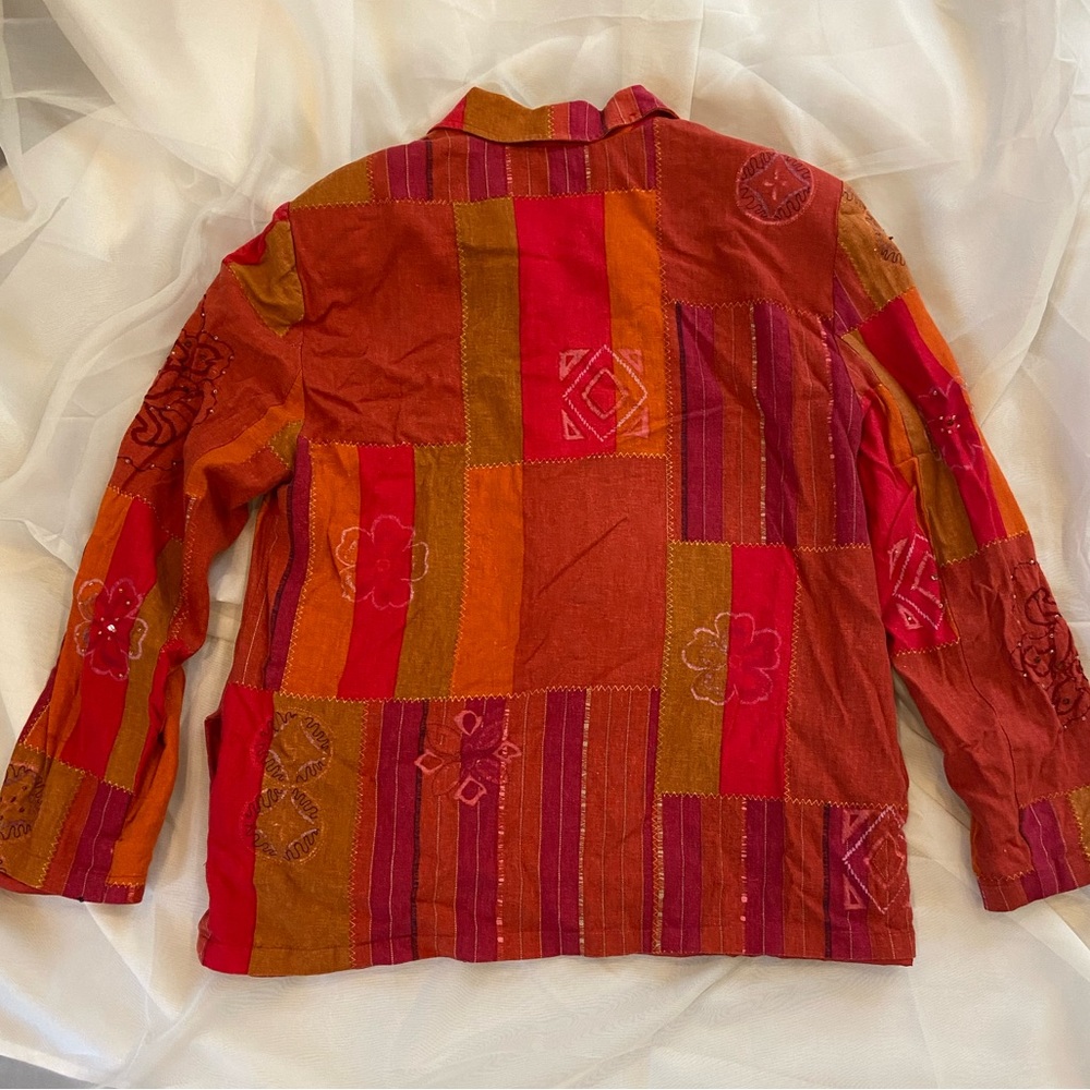 Alfred Dunner Patchwork Embroidered Beaded Vintage Linen Jacket 12 Shacket - Picture 5 of 6